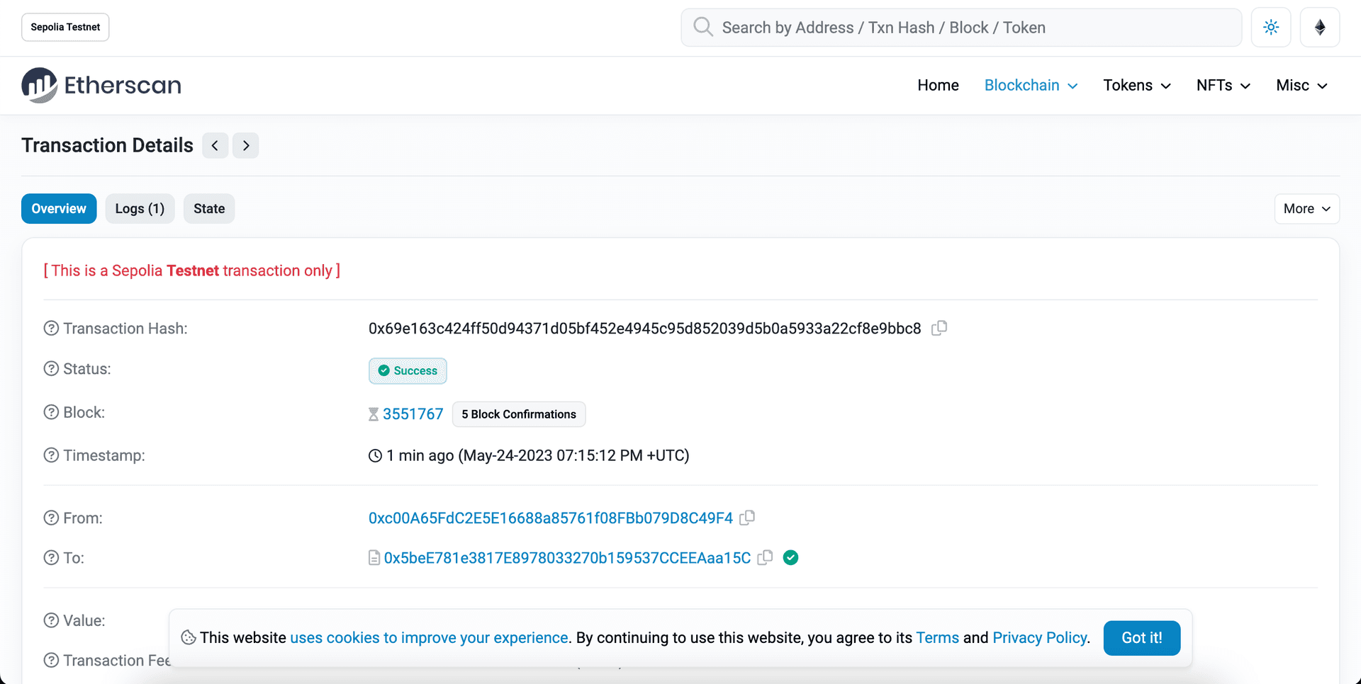 在 Etherscan 上查看您的非同质化代币交易哈希值